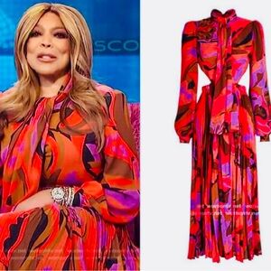 Ronny Kobo Collection Vibrant Red and Purple Long Sleeve Dress